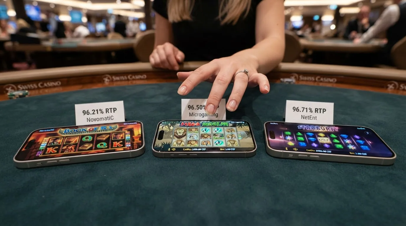 Screenshot der Spielautomaten Book of Dead, Gates of Olympus und Big Bass Splash mit eingeblendeten RTP-Werten