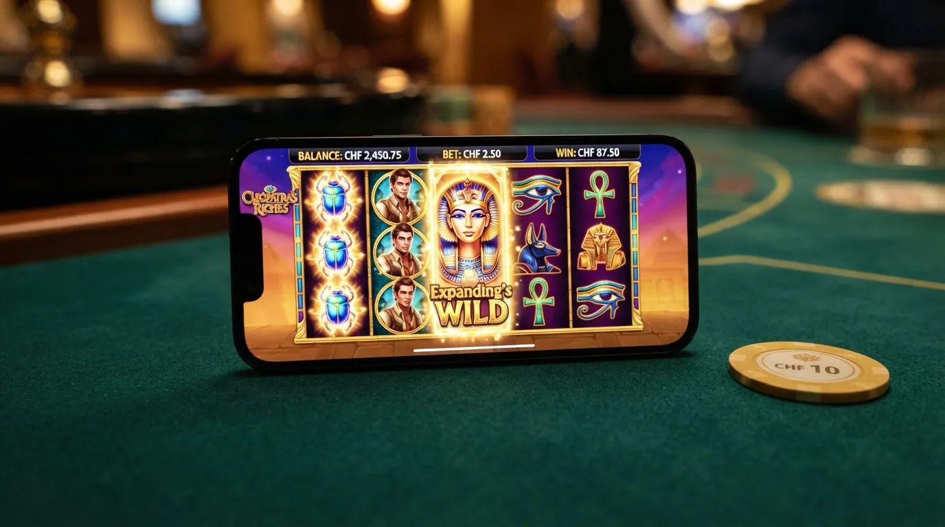 Spielbildschirm des Slots Book of Dead mit sichtbaren Walzen, Expanding-Symbols und Gewinntabelle