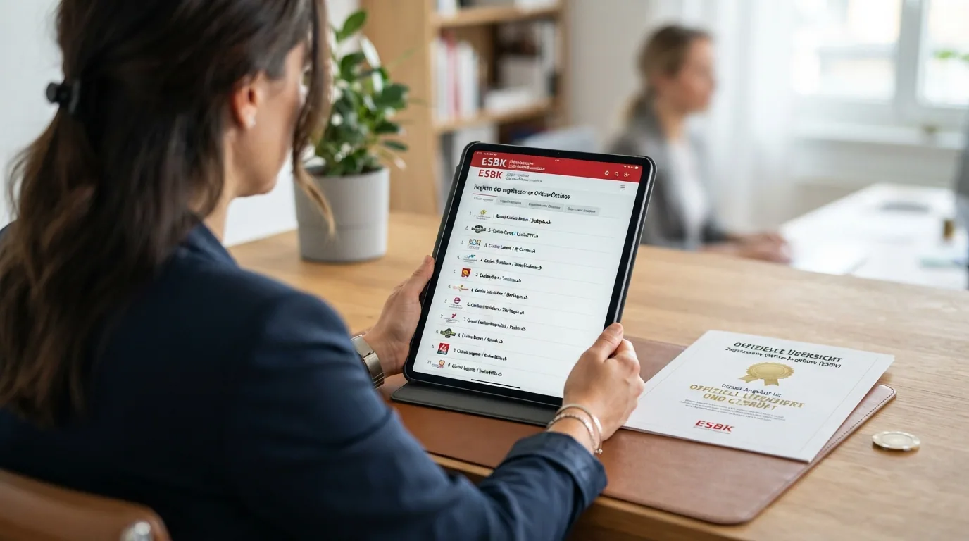Screenshot des offiziellen ESBK-Registers der zugelassenen Online-Spielbanken