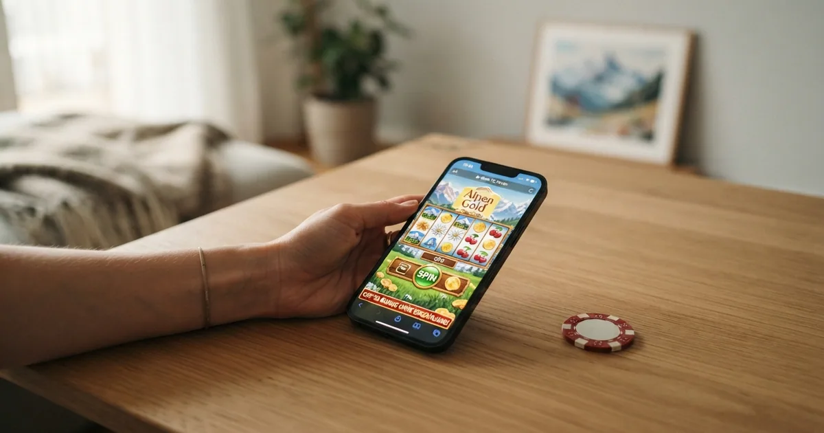 Schweizer Online-Casino-Bonus ohne Einzahlung – Illustrationsgrafik mit Bonus-Gutschrift und Verifizierungssymbol