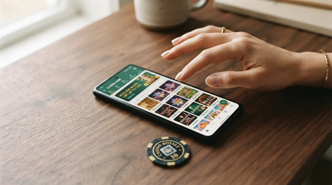 Übersichtliche Darstellung mehrerer Casino-Logos auf einem Smartphone-Display, Schweizer Flagge als kleines Icon