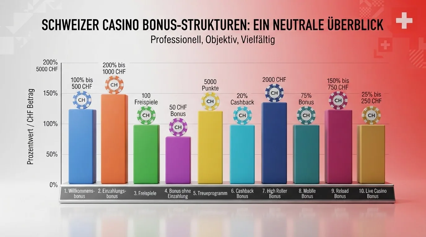 Übersichtliche Vergleichstabelle mit den Logos der zehn geprüften Schweizer Casino-Anbieter