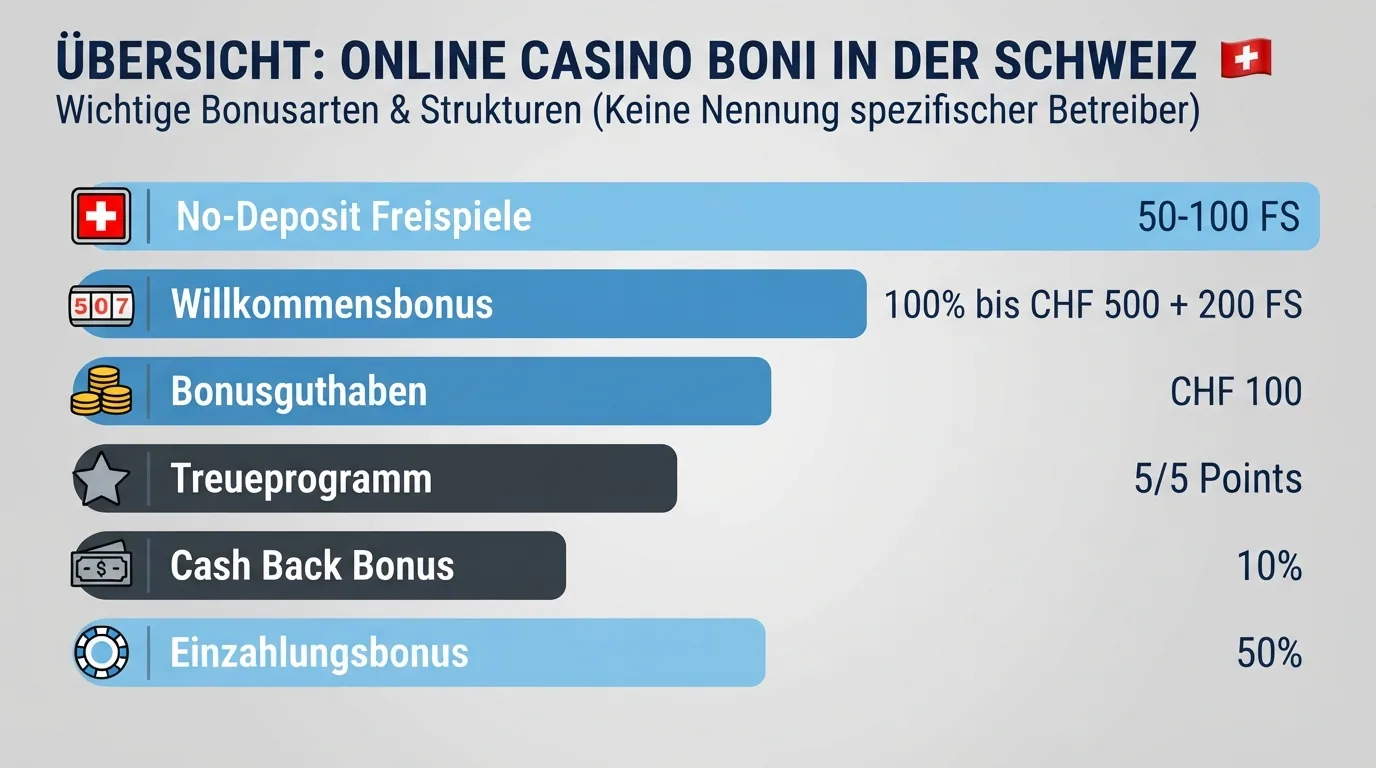 Eine tabellarische Übersicht mit Casino-Logos und farblich abgestuften Bewertungsbalken für Freispiel-Zahl und Konditionen
