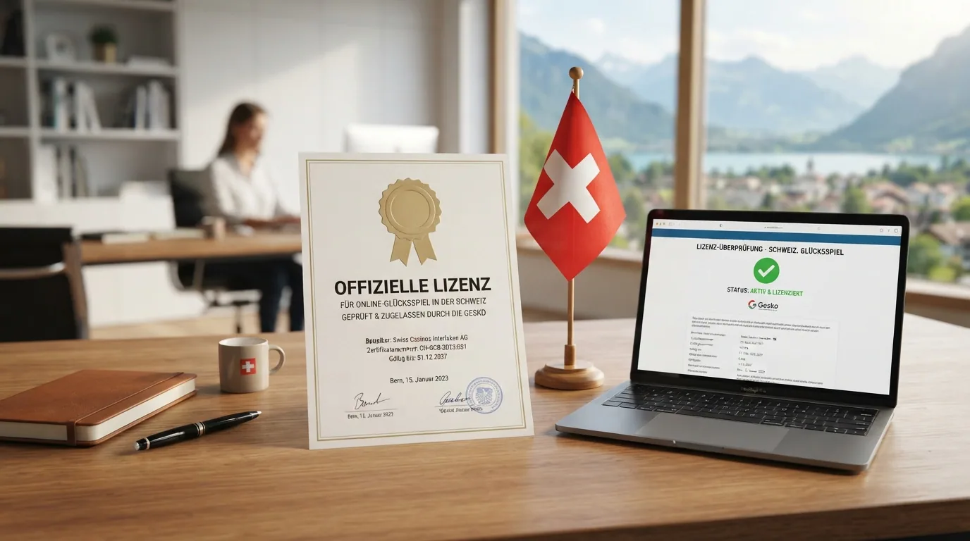 Das ESBK-Logo neben einer stilisierten Schweizer Flagge und dem Schriftzug «Geldspielgesetz»