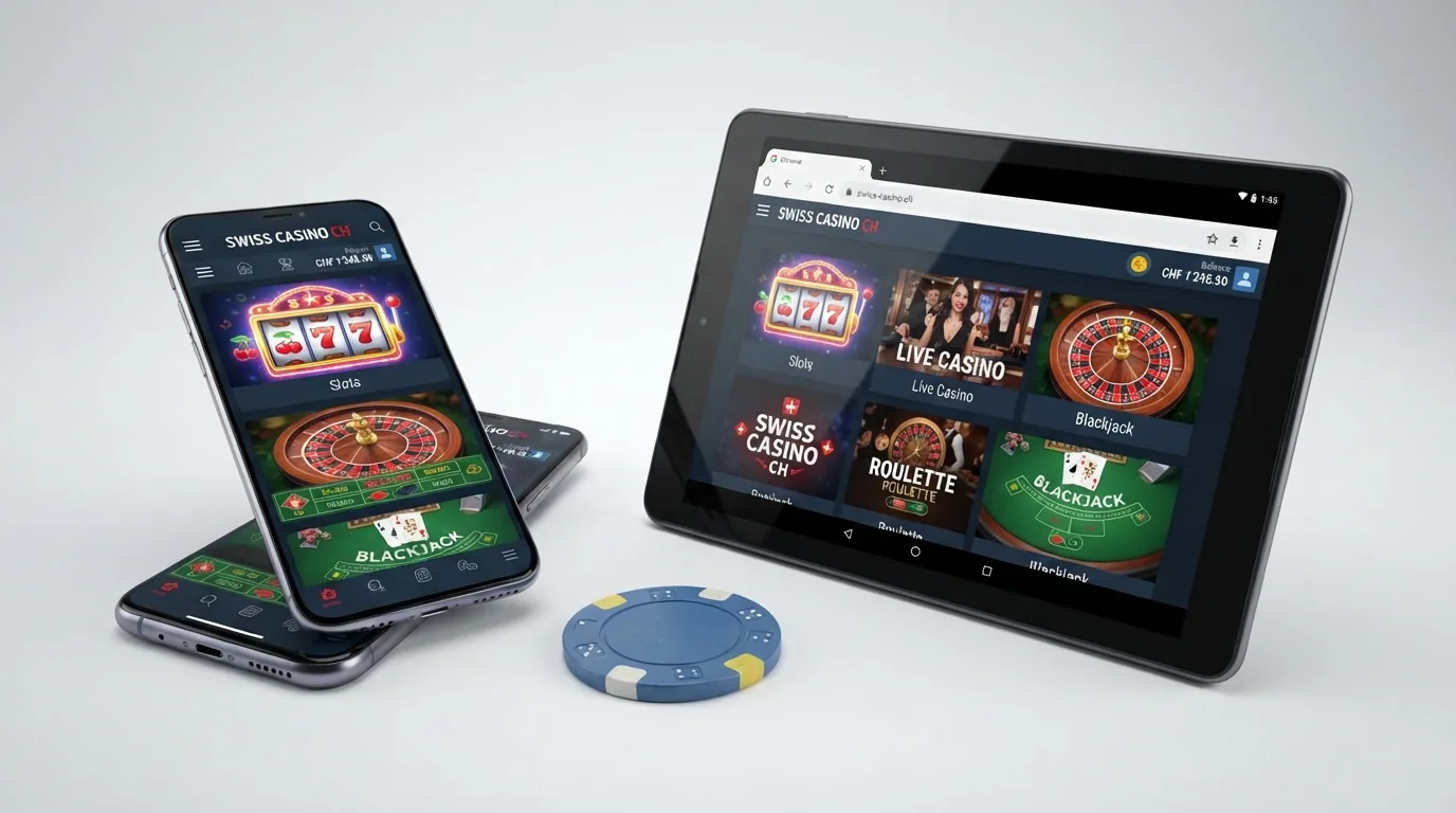 Ein iPhone mit geöffneter Casino-App und ein Android-Handy mit mobiler Browser-Ansicht desselben Casinos