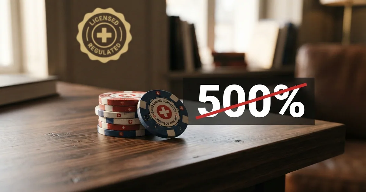 Drei übereinandergestapelte Schweizer Franken-Münzen, daneben eine durchgestrichene «500%»-Grafik und das Logo der ESBK
