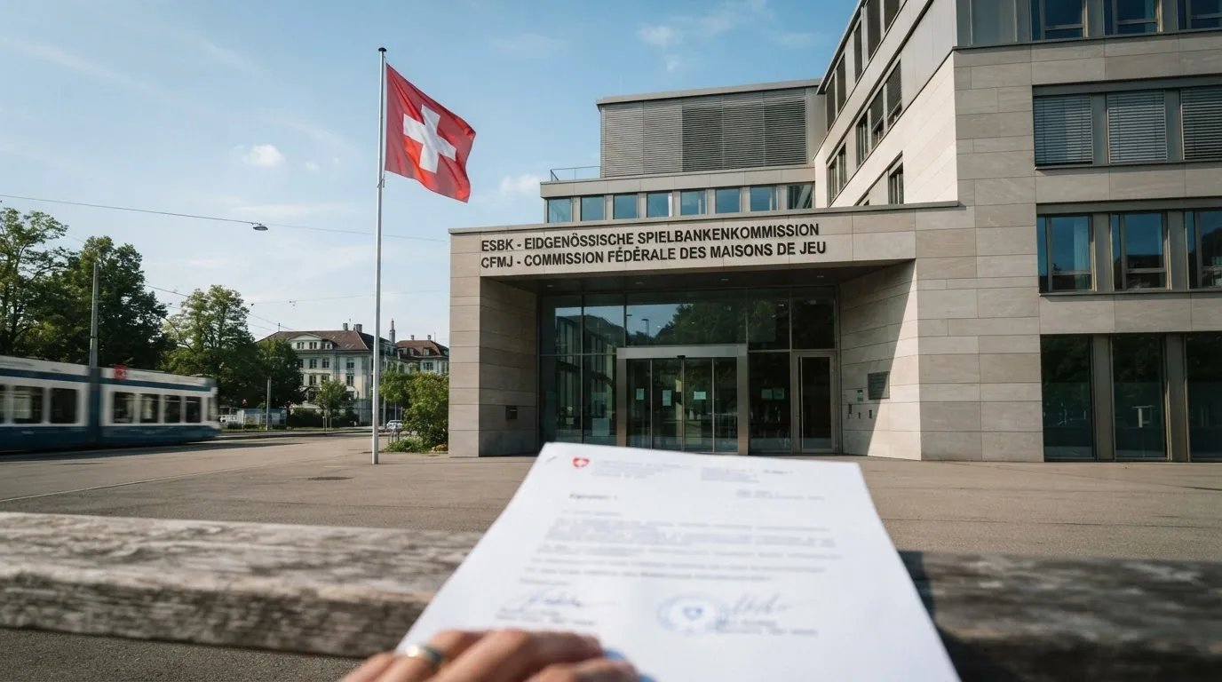 Offizielles Gebäude der ESBK in Bern mit Schweizer Flagge