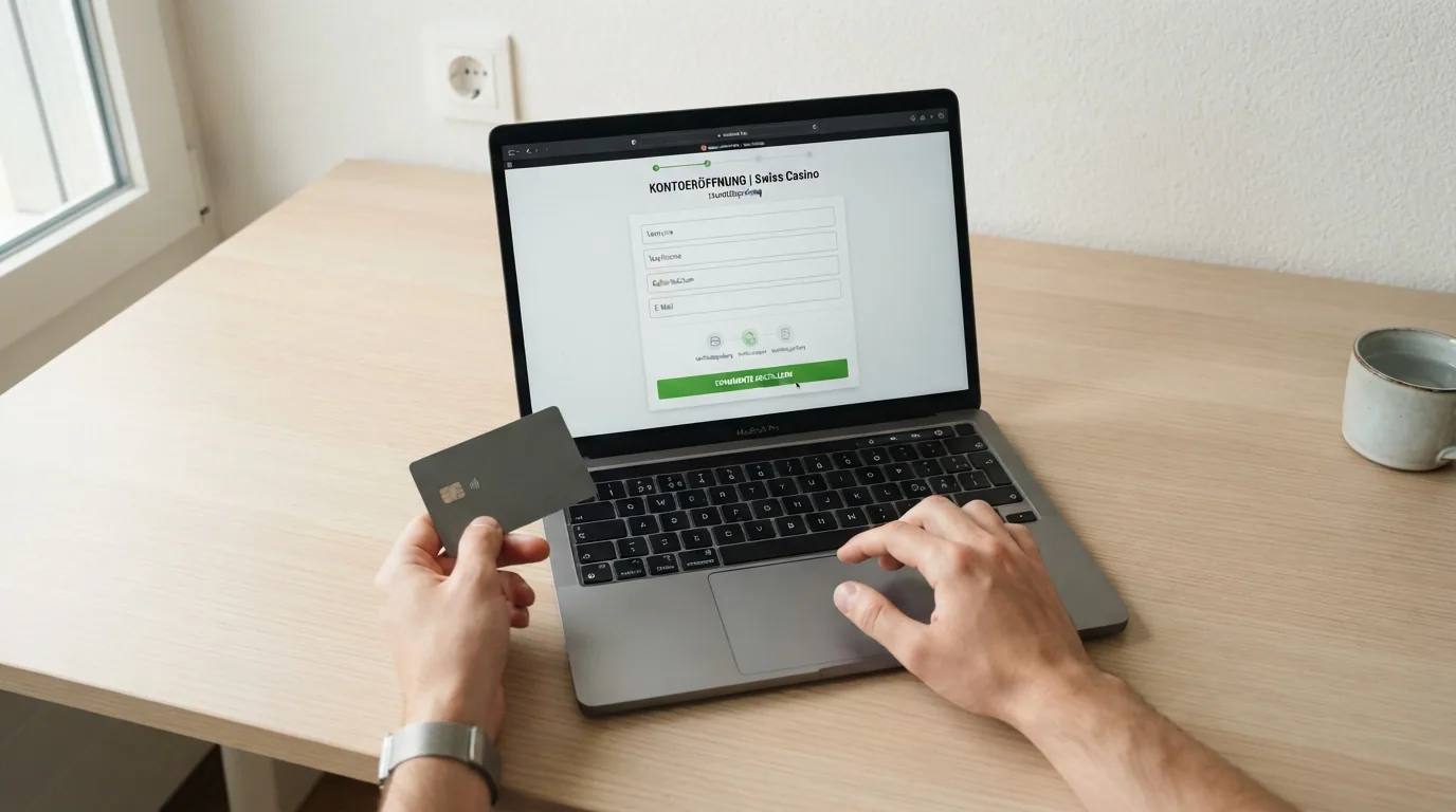 Bildschirm mit Registrierungsformular eines Online-Casinos und Identitätsprüfung per Ausweis-Scan