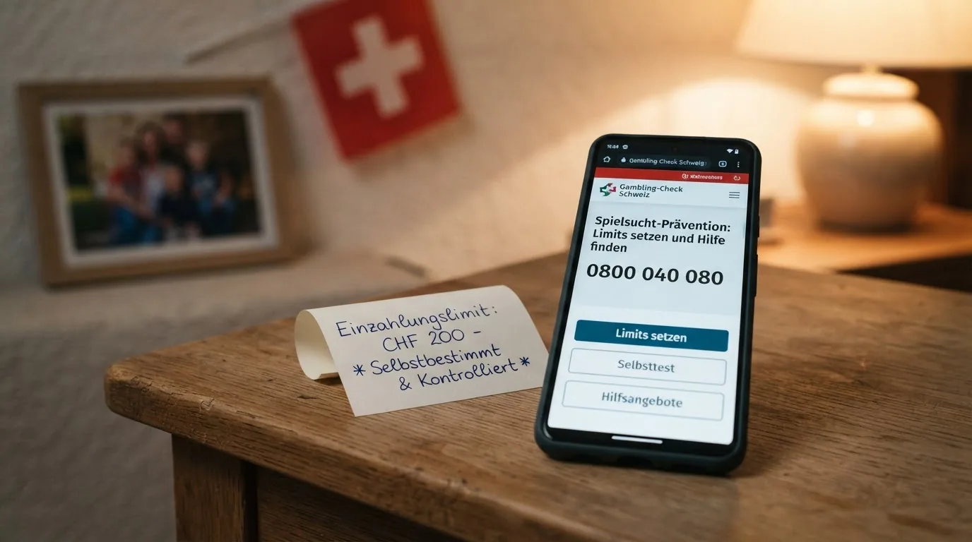 Das Symbol für verantwortungsvolles Spielen (18+) neben einer Schweizer Flagge und der Hotline-Nummer 0800 040 080
